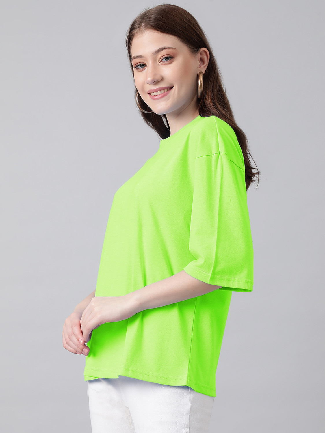 Image of KOTTY Solid Women Round Neck Light Green T-Shirt