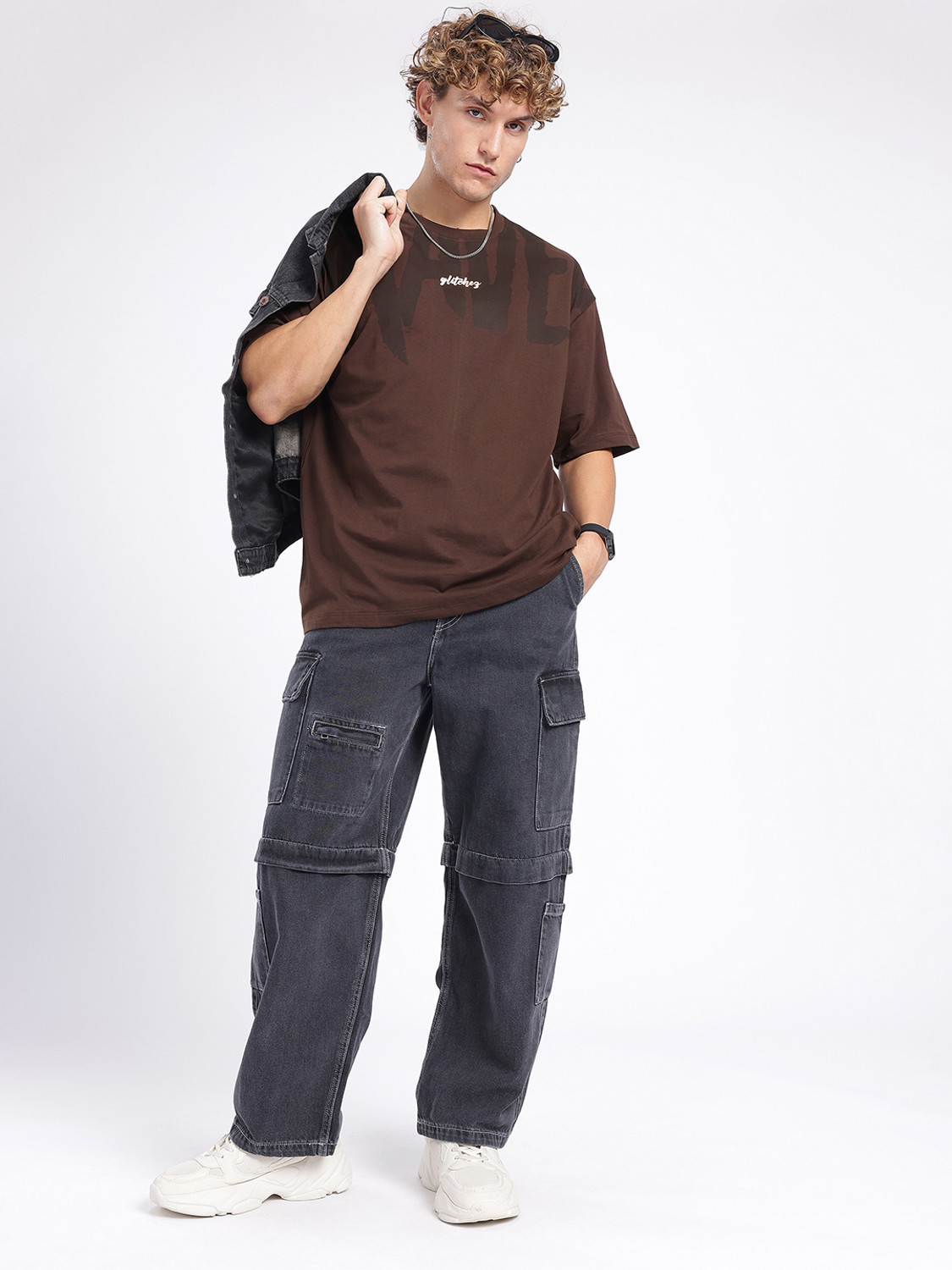 Image of Glitchez Graphic Print Men Round Neck Brown T-Shirt
