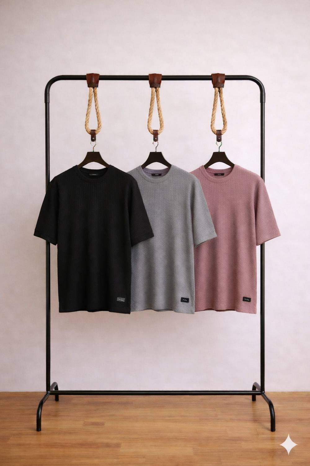 Pack of 3 Men Solid Round Neck Cotton Blend Pink, Black, Grey T-Shirt - Image 1