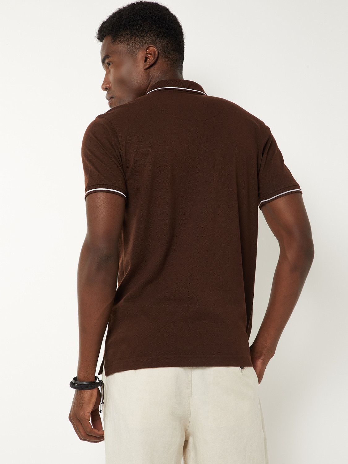 Image of MAX Solid Men Polo Neck Brown T-Shirt
