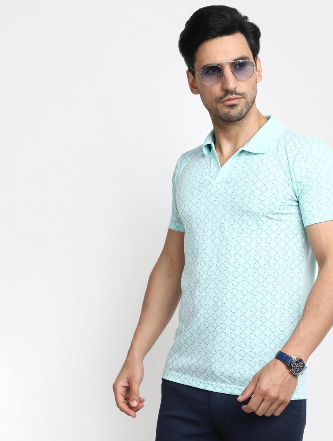 Image of V-MART Printed Men Polo Neck Light Green T-Shirt