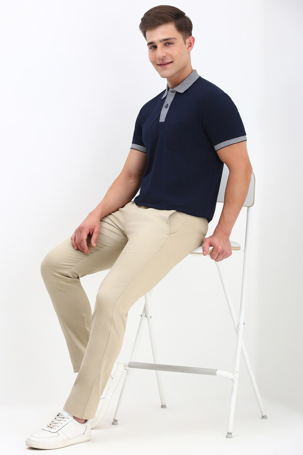 Image of Allen Solly Solid Men Polo Neck Blue T-Shirt