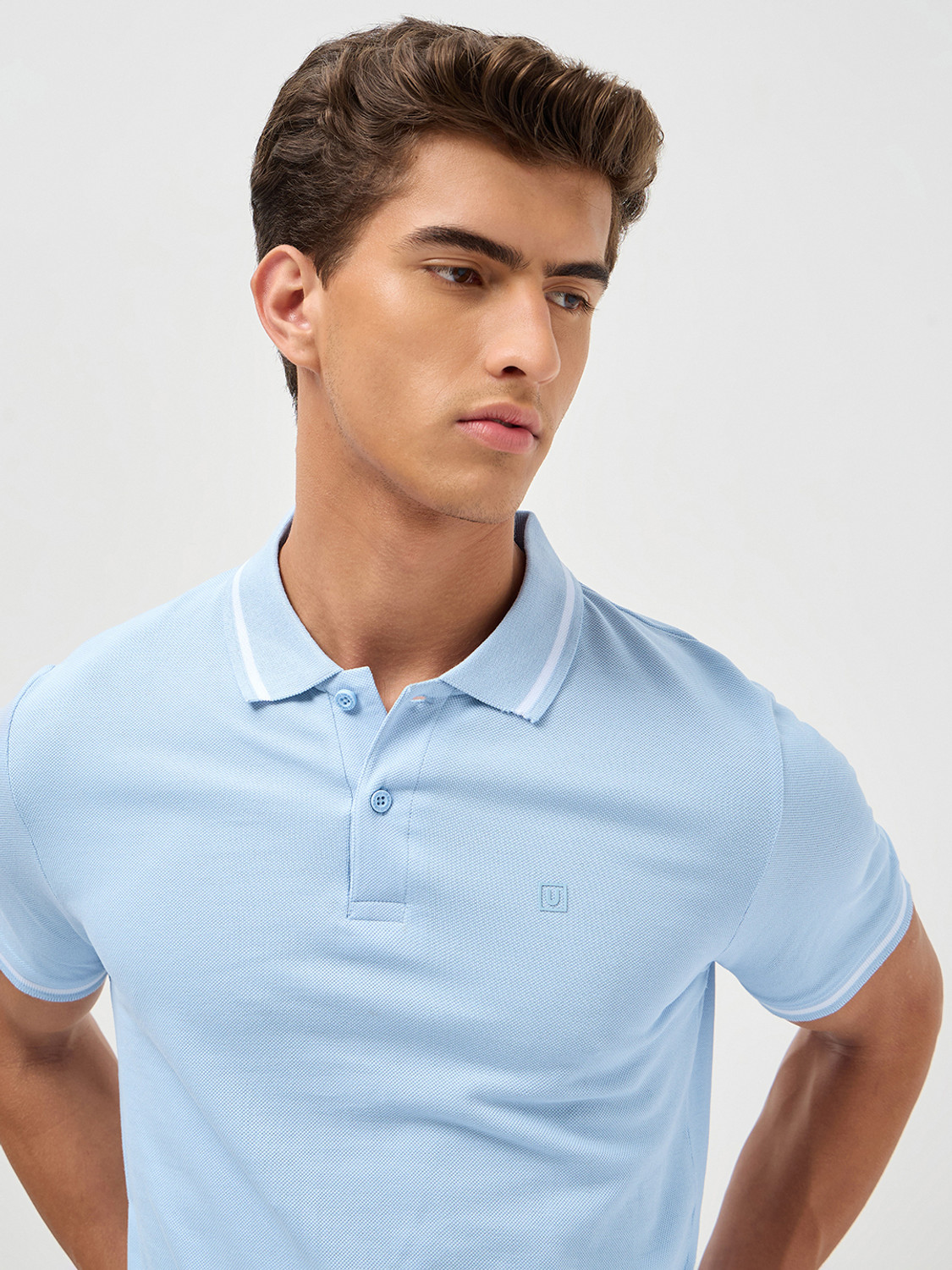 Image of Urbano Fashion Solid Men Polo Neck Grey T-Shirt