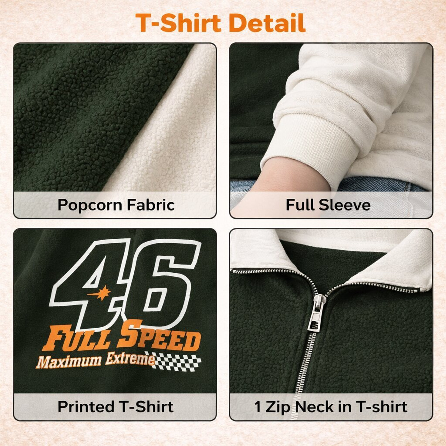 Image of KASPY Self Design Men Zip Neck Green T-Shirt