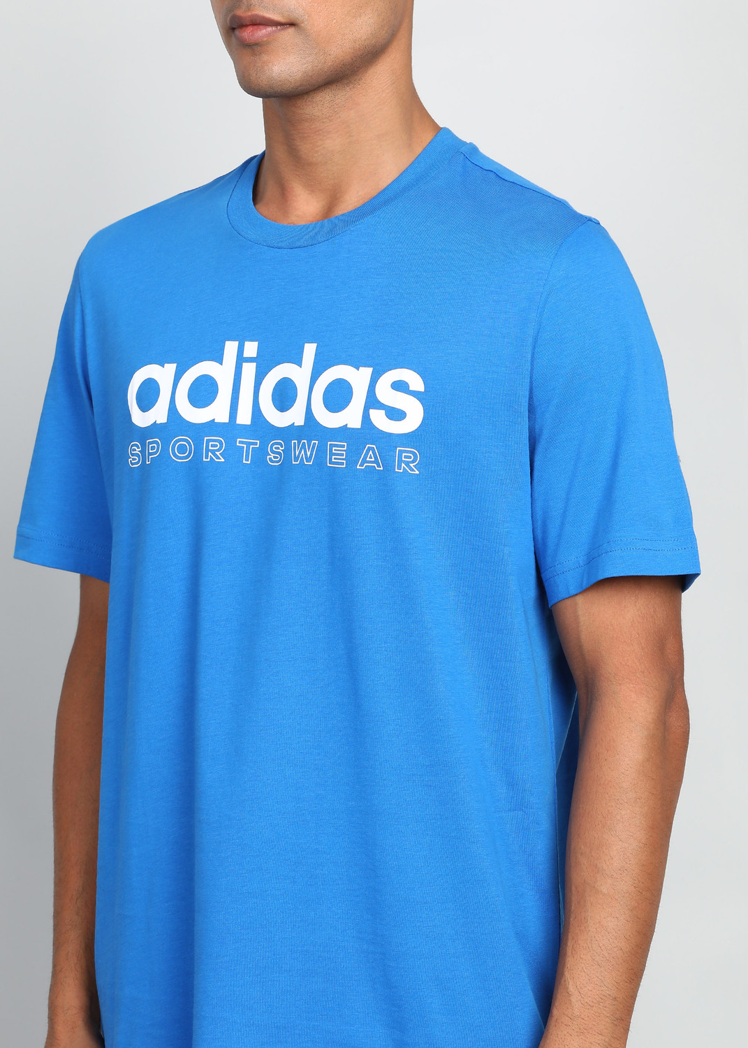 Image of ADIDAS Printed Men Round Neck Blue T-Shirt