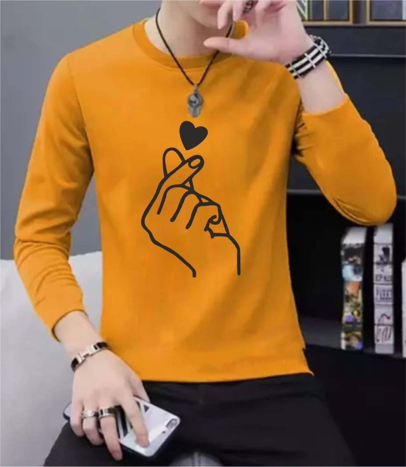 Tees Collection Printed Men Round Neck Yellow T-Shirt