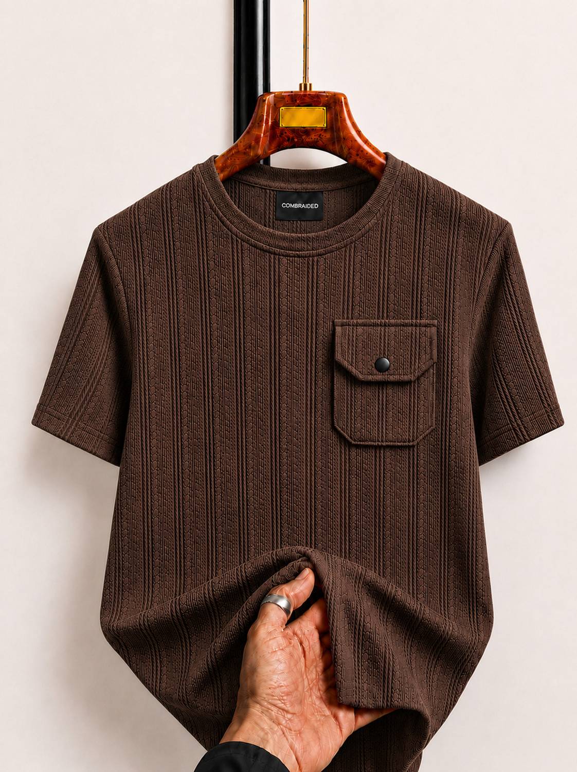 COMBRAIDED Striped Men White, Brown T-Shirt Pack of 2 - Image 2