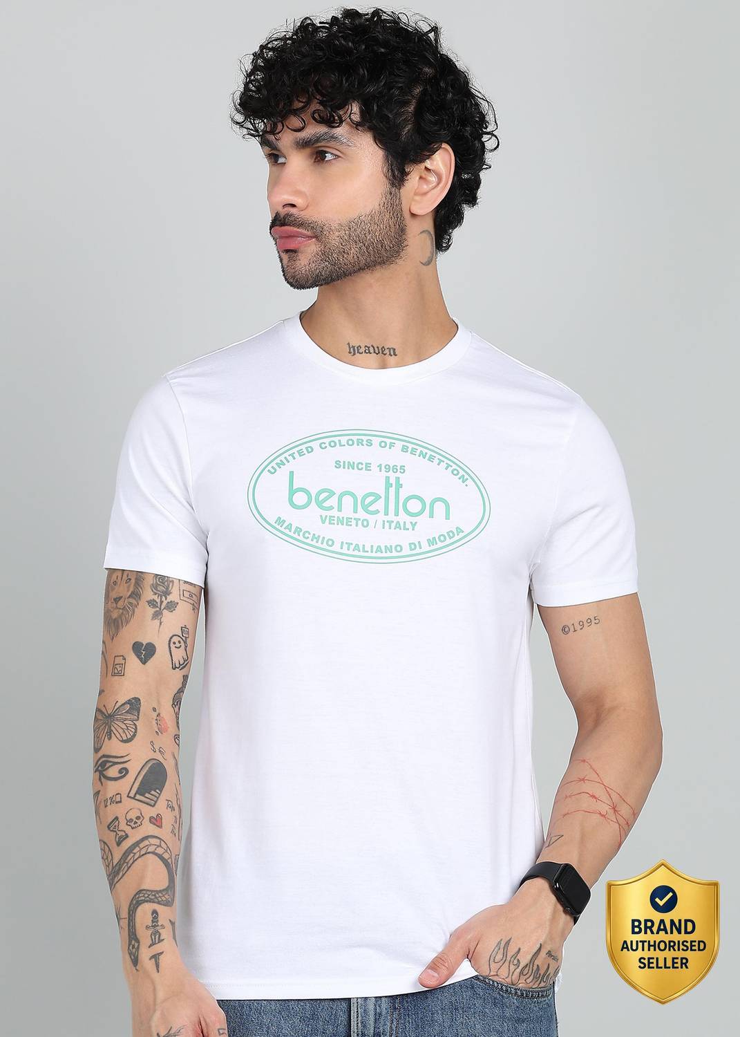 United Colors of Benetton Men White T-Shirt - Image 1