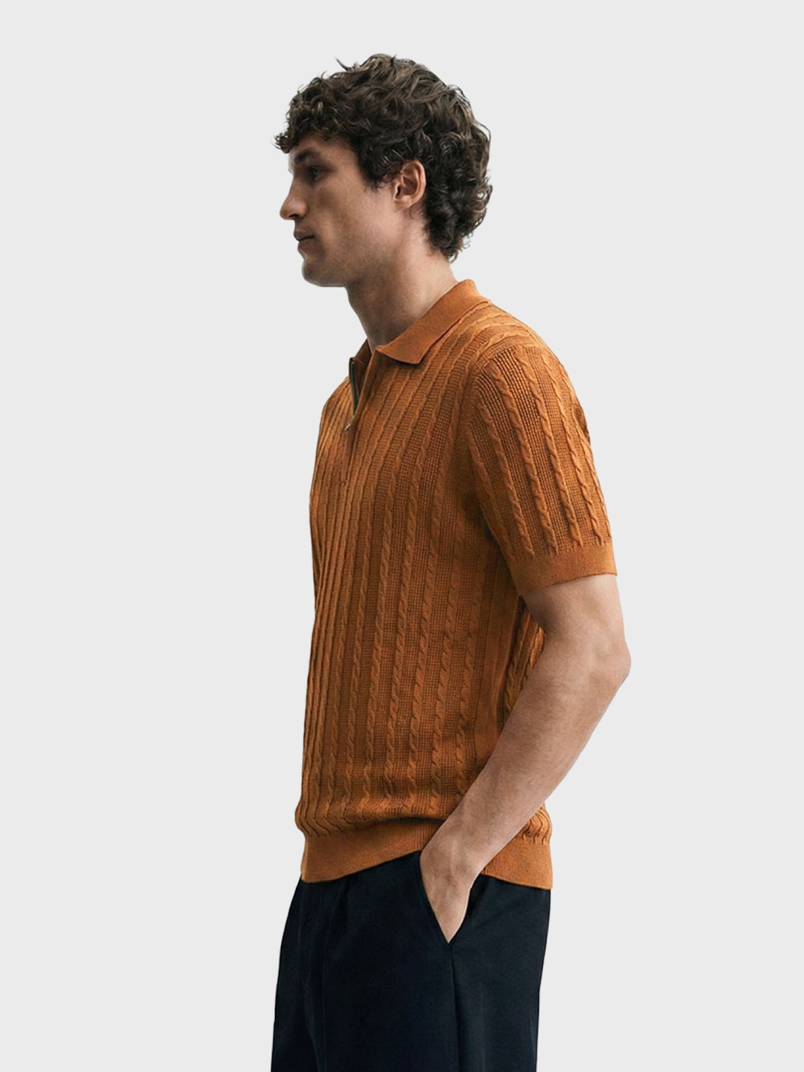Image of The Indian Garage Co. Self Design Men Polo Neck Brown T-Shirt