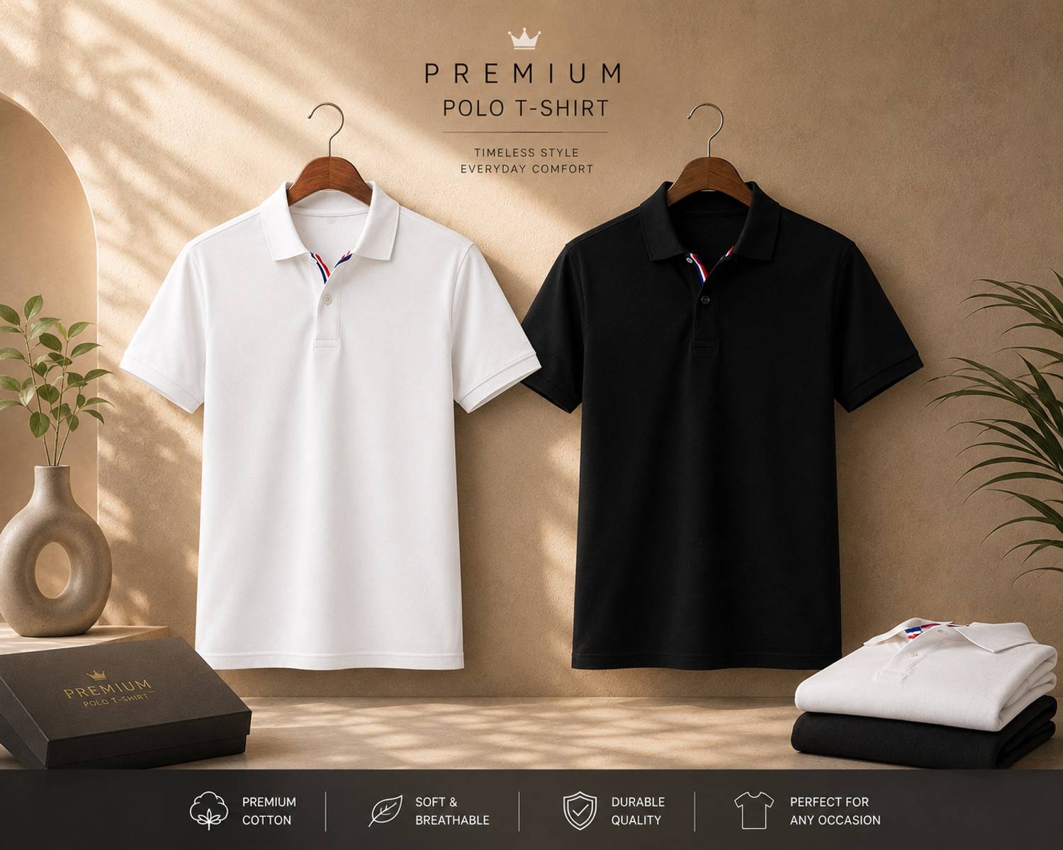 Men's Black Polo Neck T-Shirt Pack of 2 - Image 2