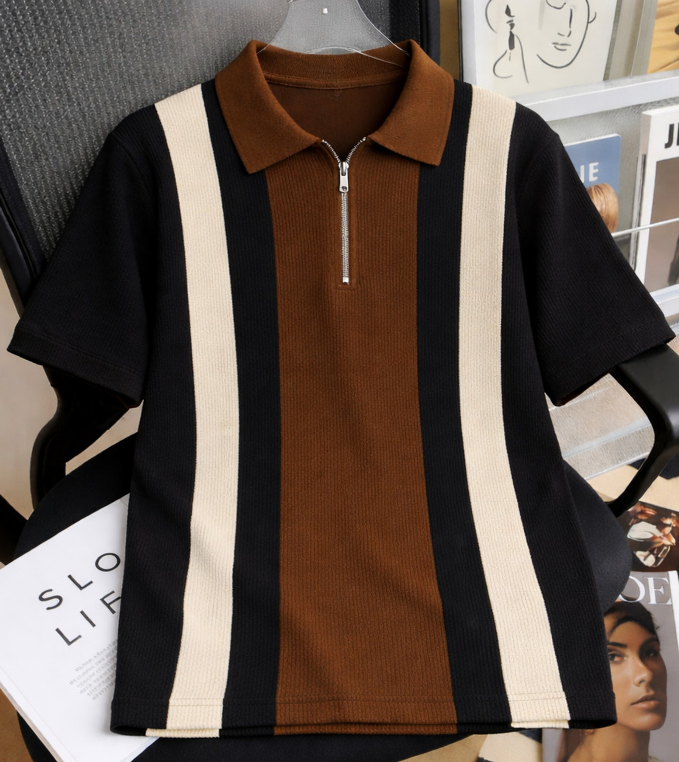 Image of Try This Boys Colorblock Cotton Blend Regular T Shirt (Brown, Black, Pack of 1)