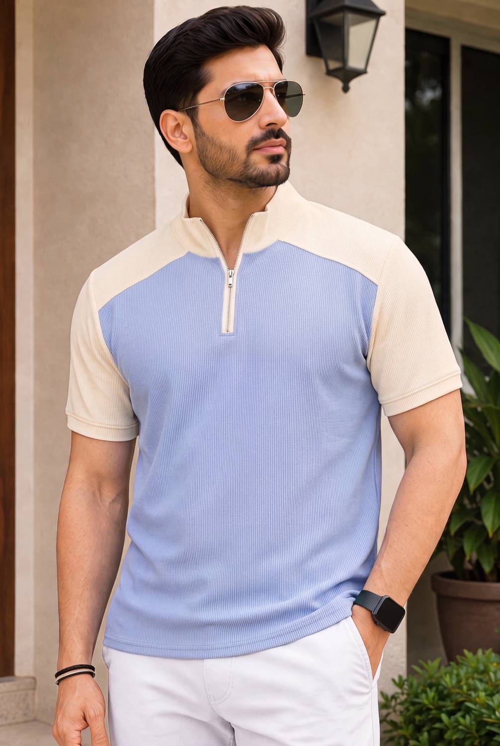 METRONAUT Colorblock Men Zip Neck Multicolor T-Shirt - Image 3