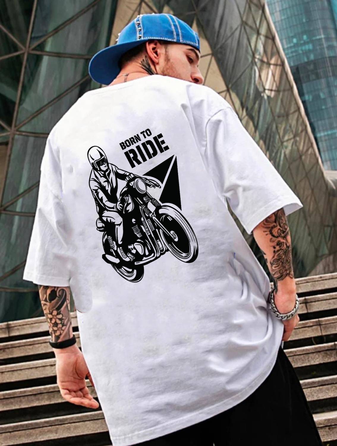 BUKKL Men Printed Round Neck Pure Cotton White T-Shirt