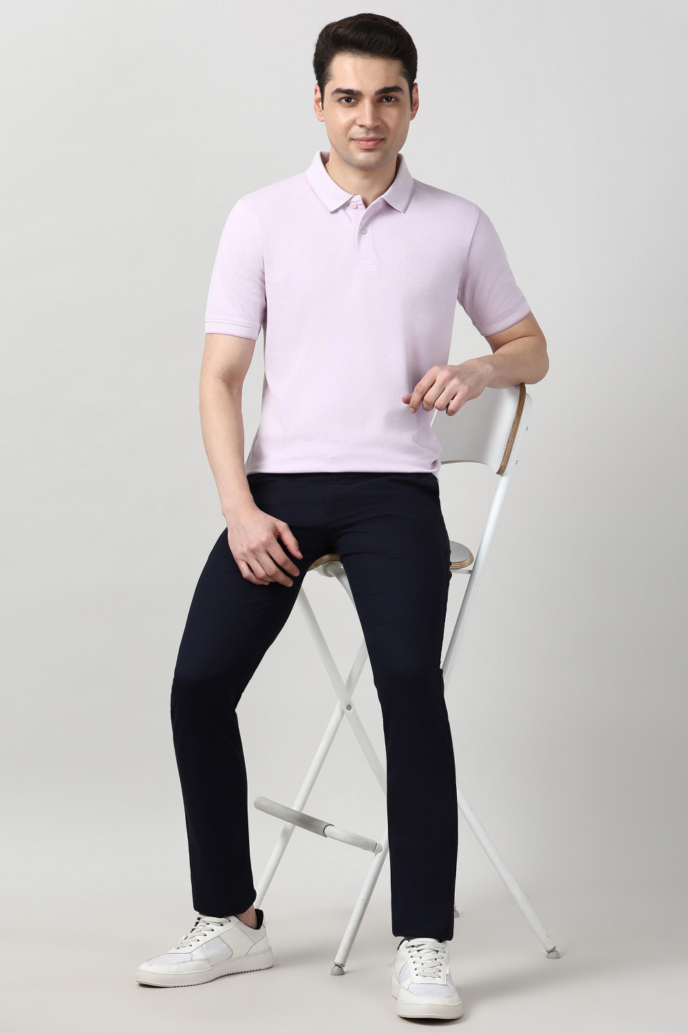 Image of PETER ENGLAND Checkered Men Polo Neck Purple T-Shirt