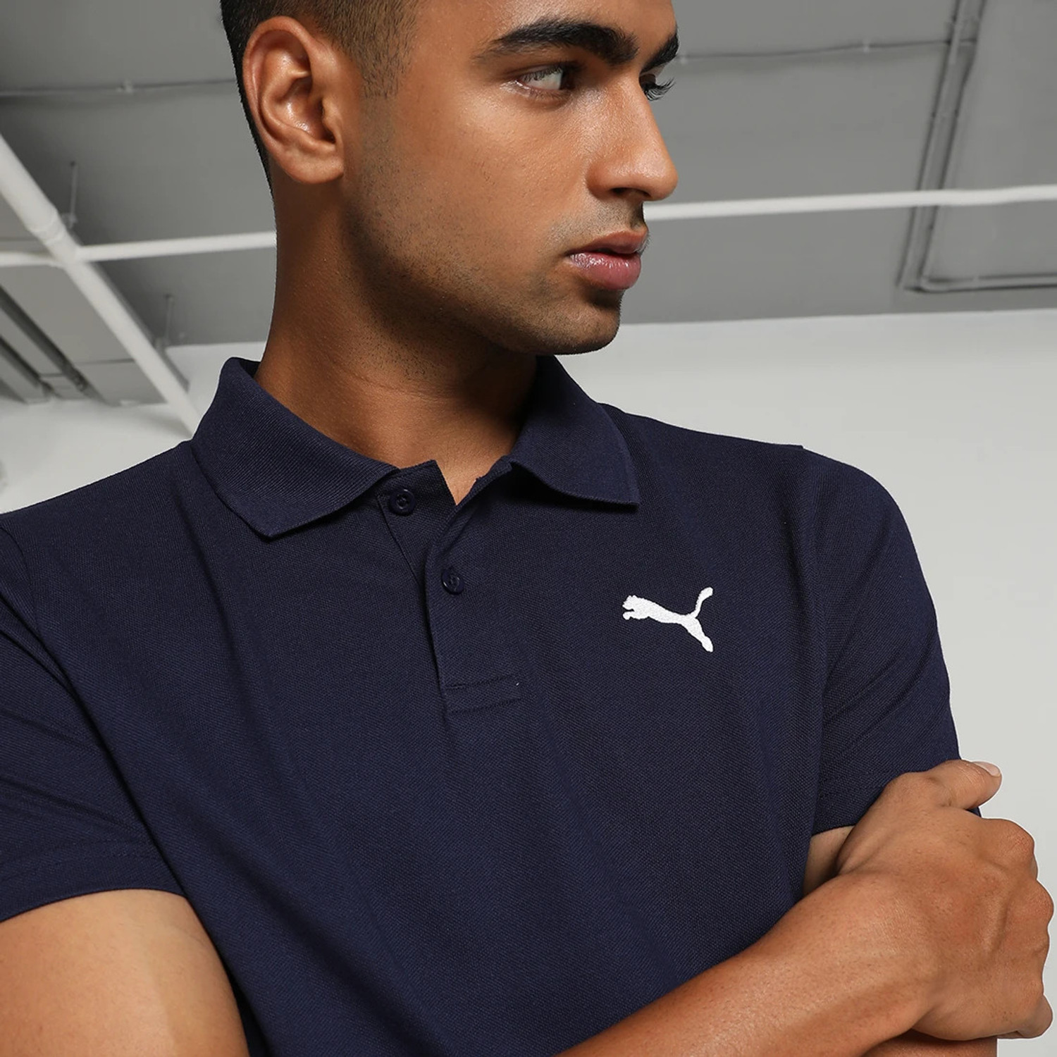 Image of PUMA Solid Men Polo Neck Blue T-Shirt