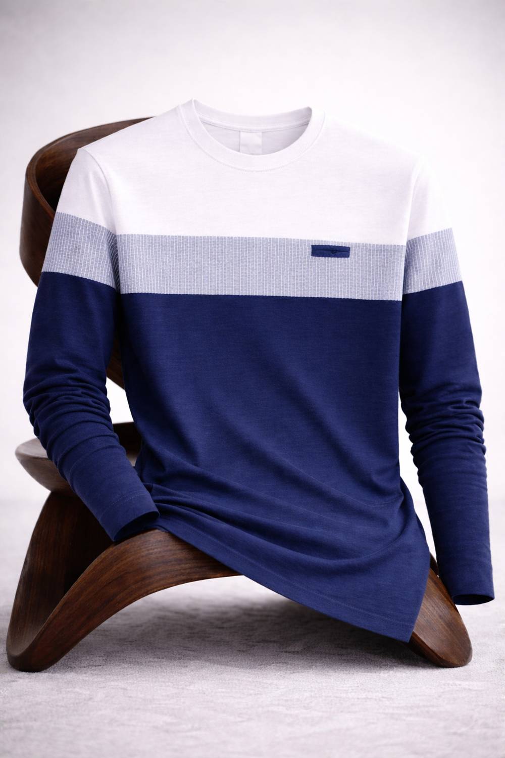 FAOES Colorblock Men Round Neck Navy Blue T-Shirt