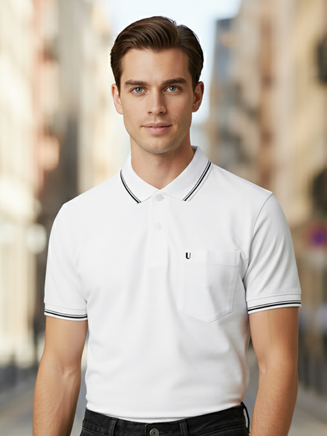 Image of UNIBERRY Solid Men Polo Neck White T-Shirt