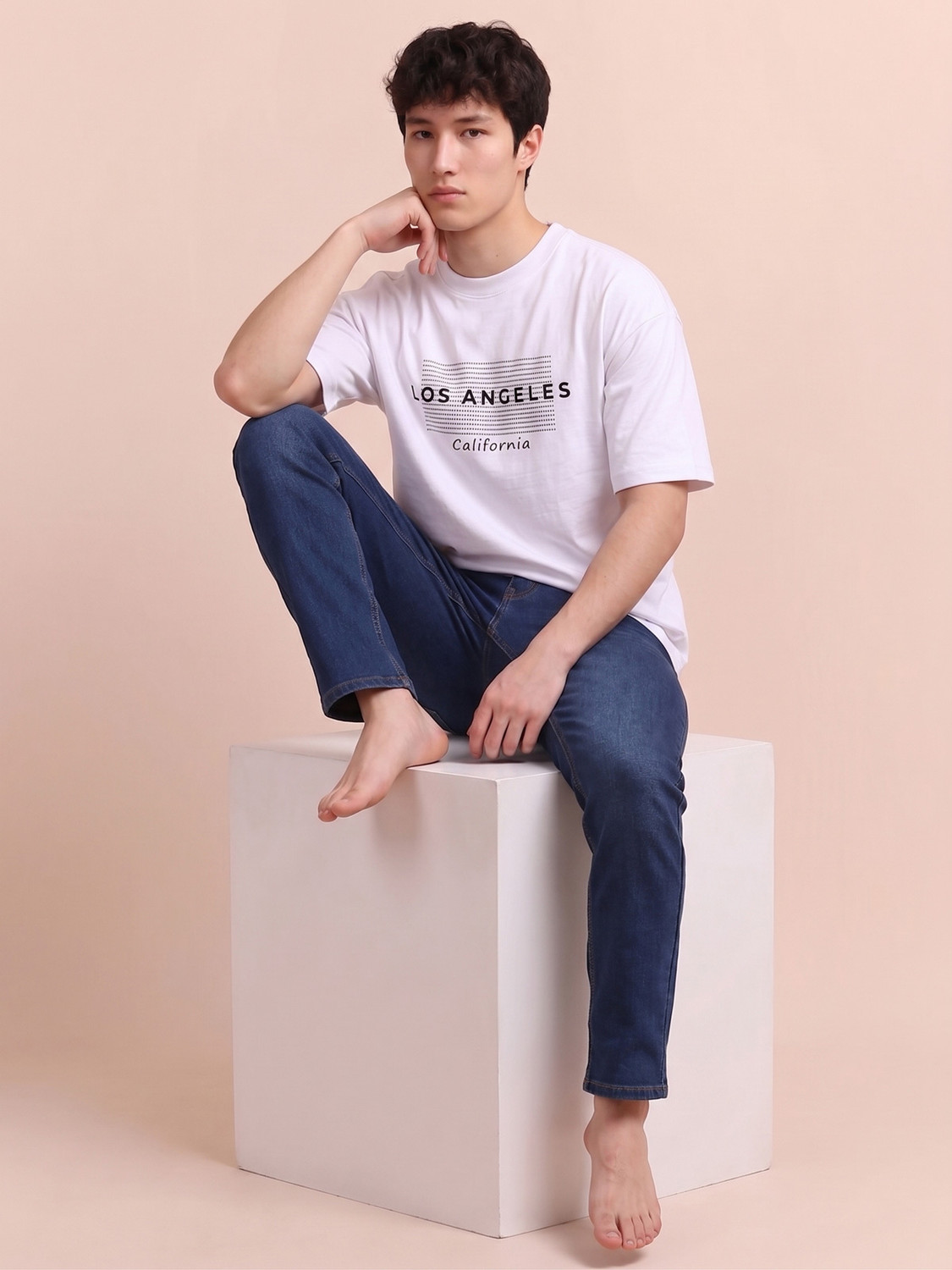 Image of fortyfive Typography Men Round Neck White T-Shirt