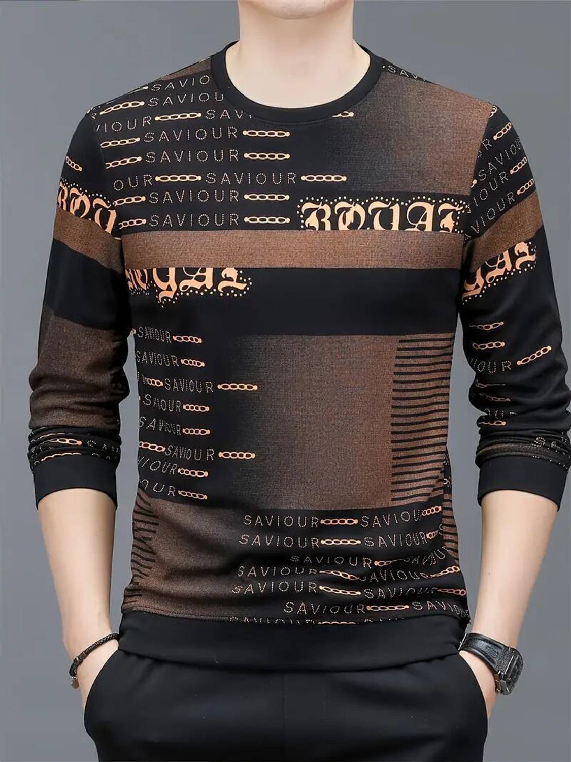 sti Men Printed Round Neck Polyester Brown T-Shirt