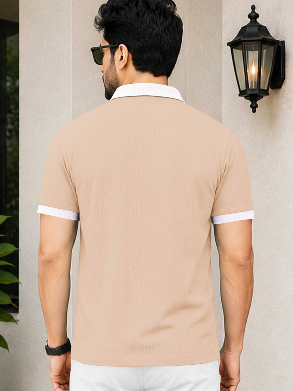 VeBNoR Solid Men Polo Neck Beige T-Shirt - Image 2