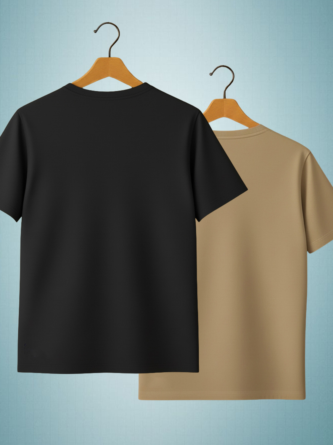 Image of Yazole Solid Men Round Neck Black, Beige T-Shirt
