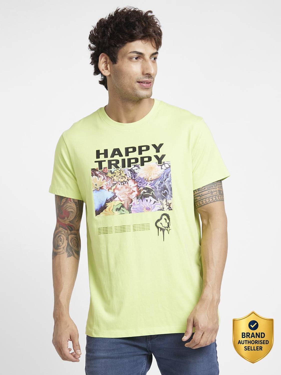 BEING HUMAN Printed, Typography Men Round Neck Yellow T-Shirt