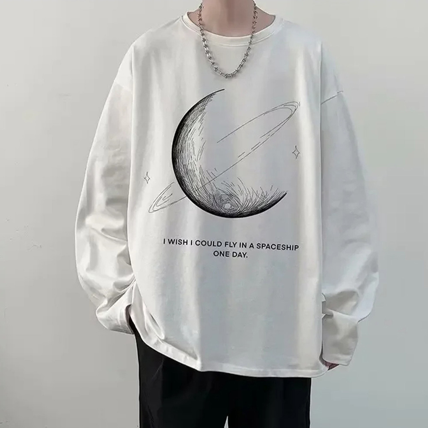 Image of SHABIB Graphic Print Men Round Neck White T-Shirt