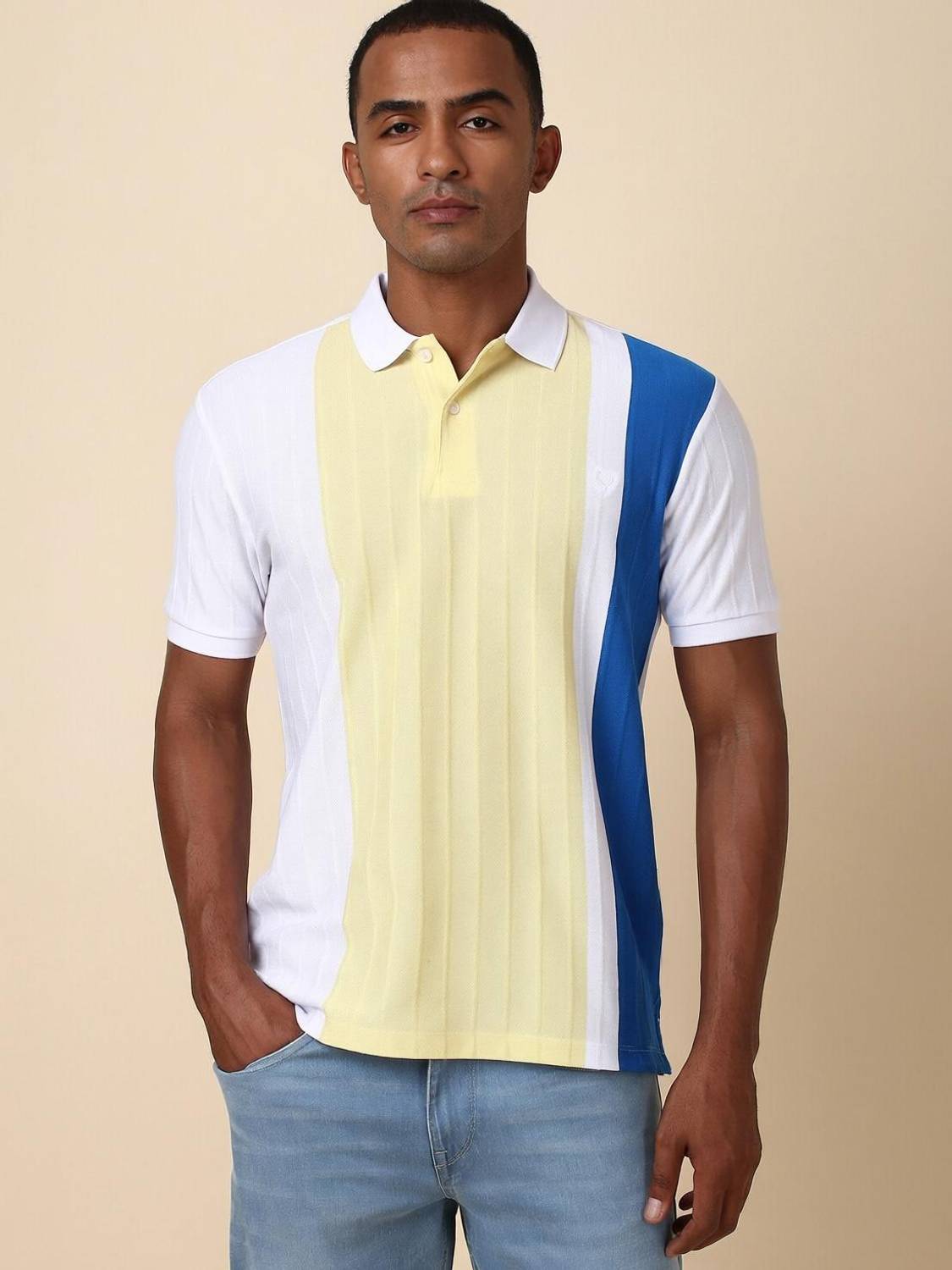Allen Solly Colorblock Men Polo Neck White T-Shirt