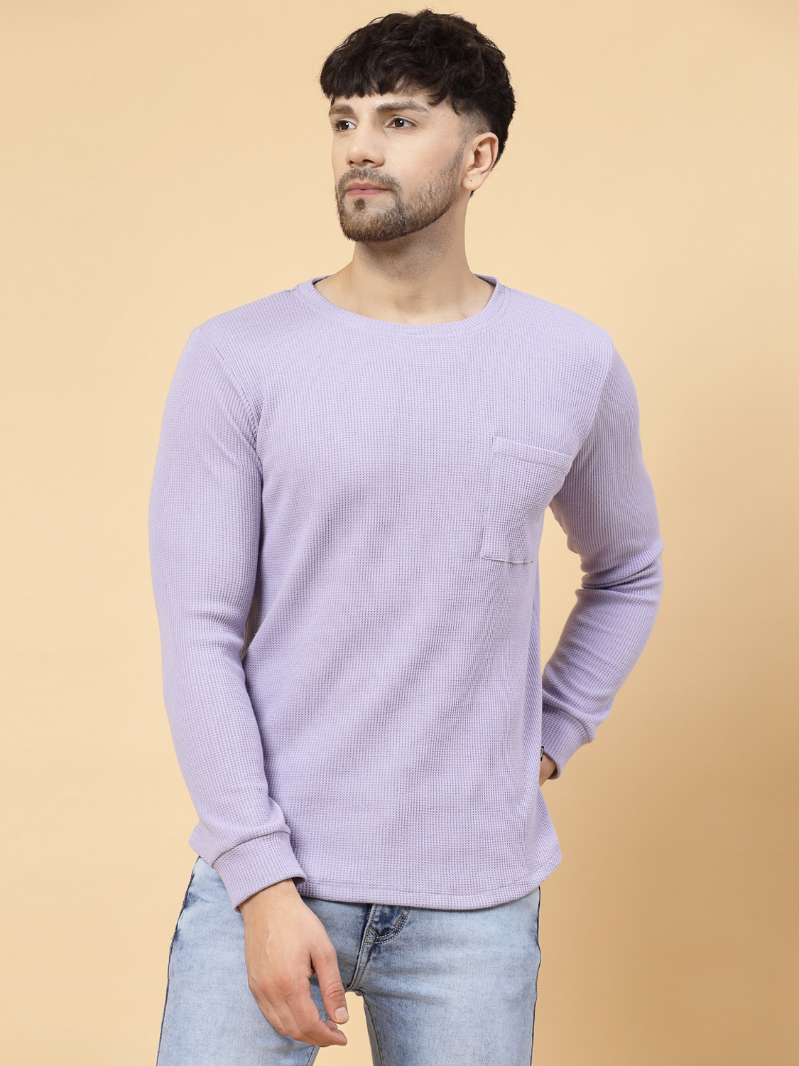 Image of METRONAUT Self Design Men Round Neck Purple T-Shirt