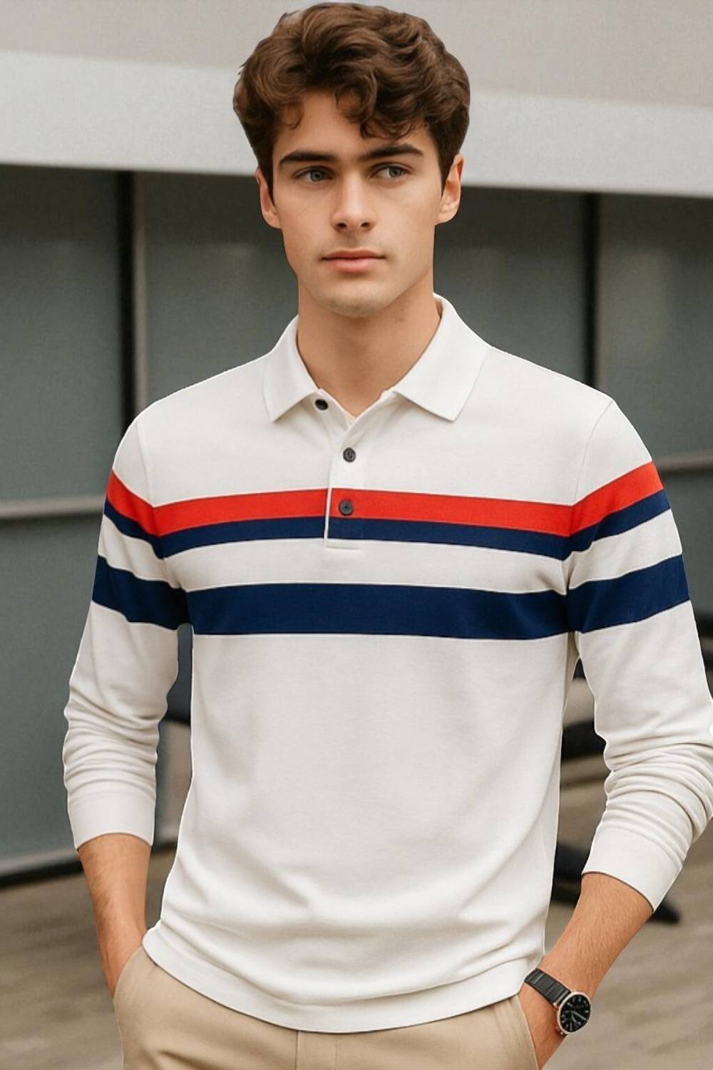 FAOES Solid Men Polo Neck White T-Shirt