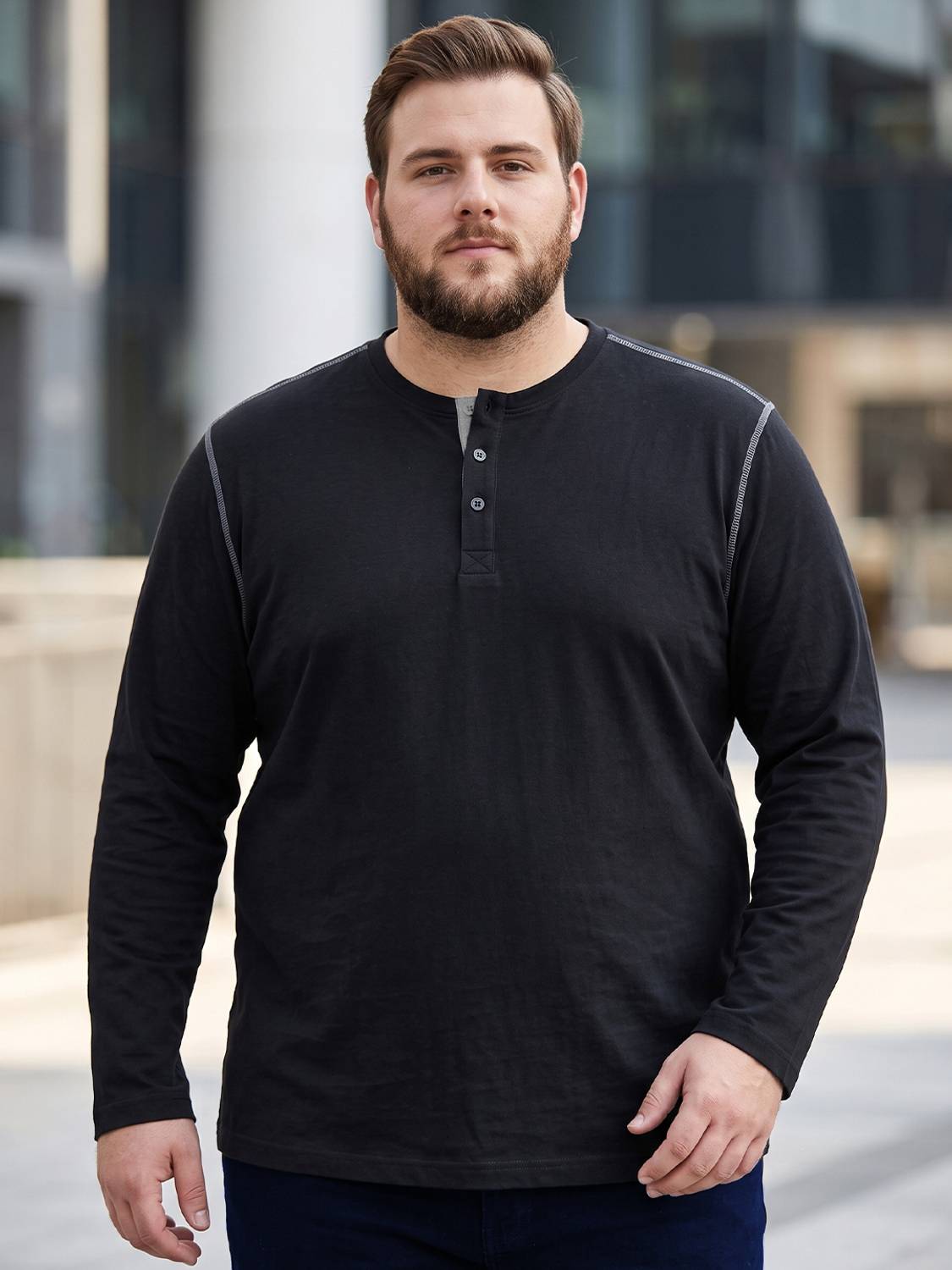 bigbanana Solid Men Henley Neck Black T-Shirt
