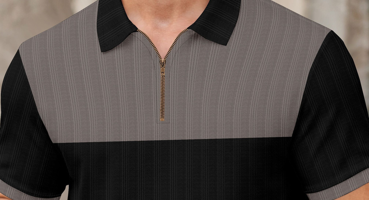 Image of KAJARU Colorblock Men Zip Neck Grey, Black T-Shirt