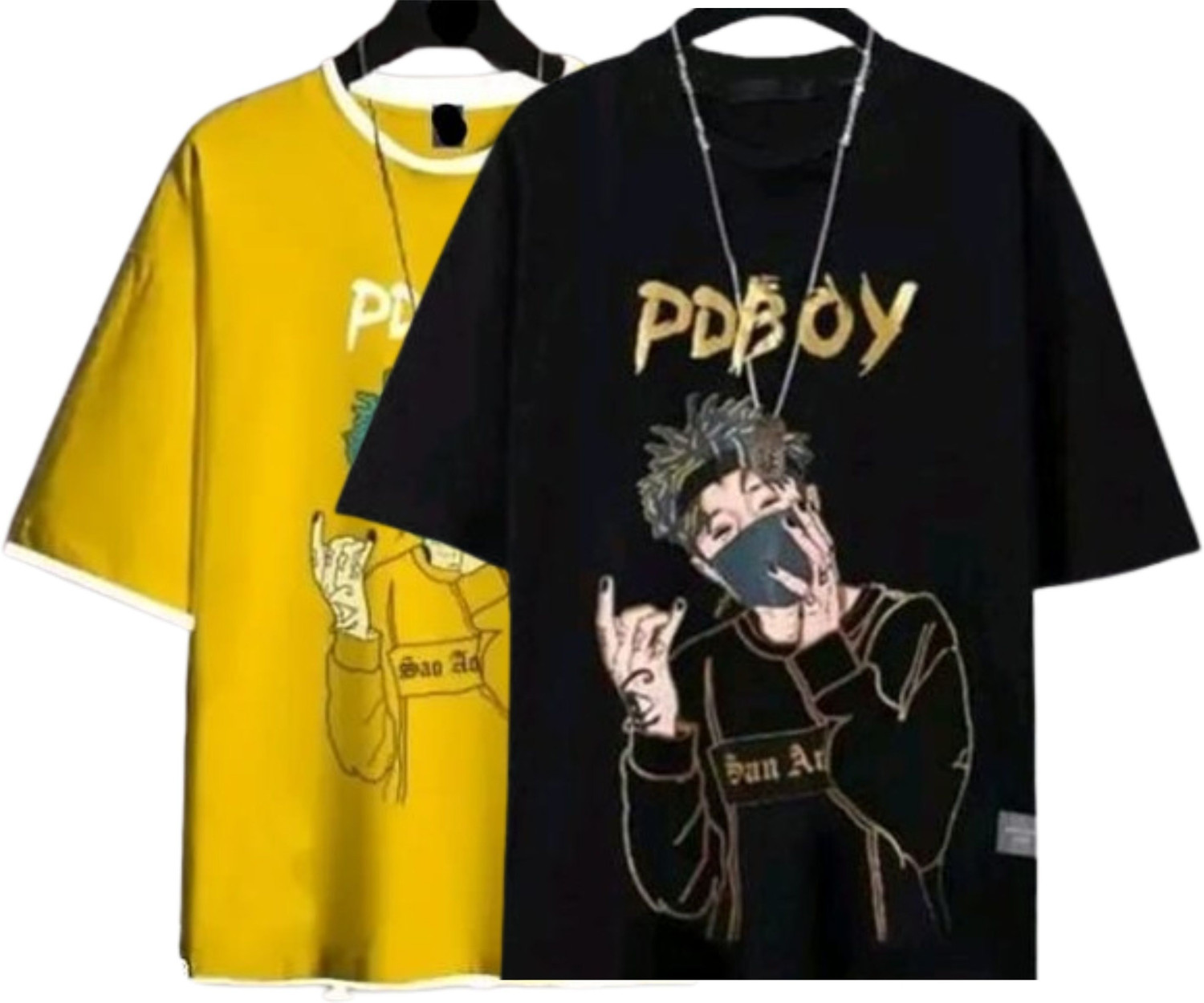 Image of VRMA Printed Men Round Neck Black, Yellow T-Shirt
