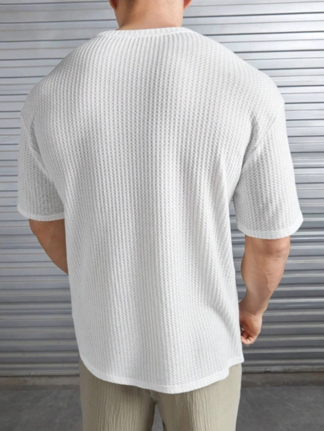 Image of GrabNGo Self Design Men Round Neck White T-Shirt