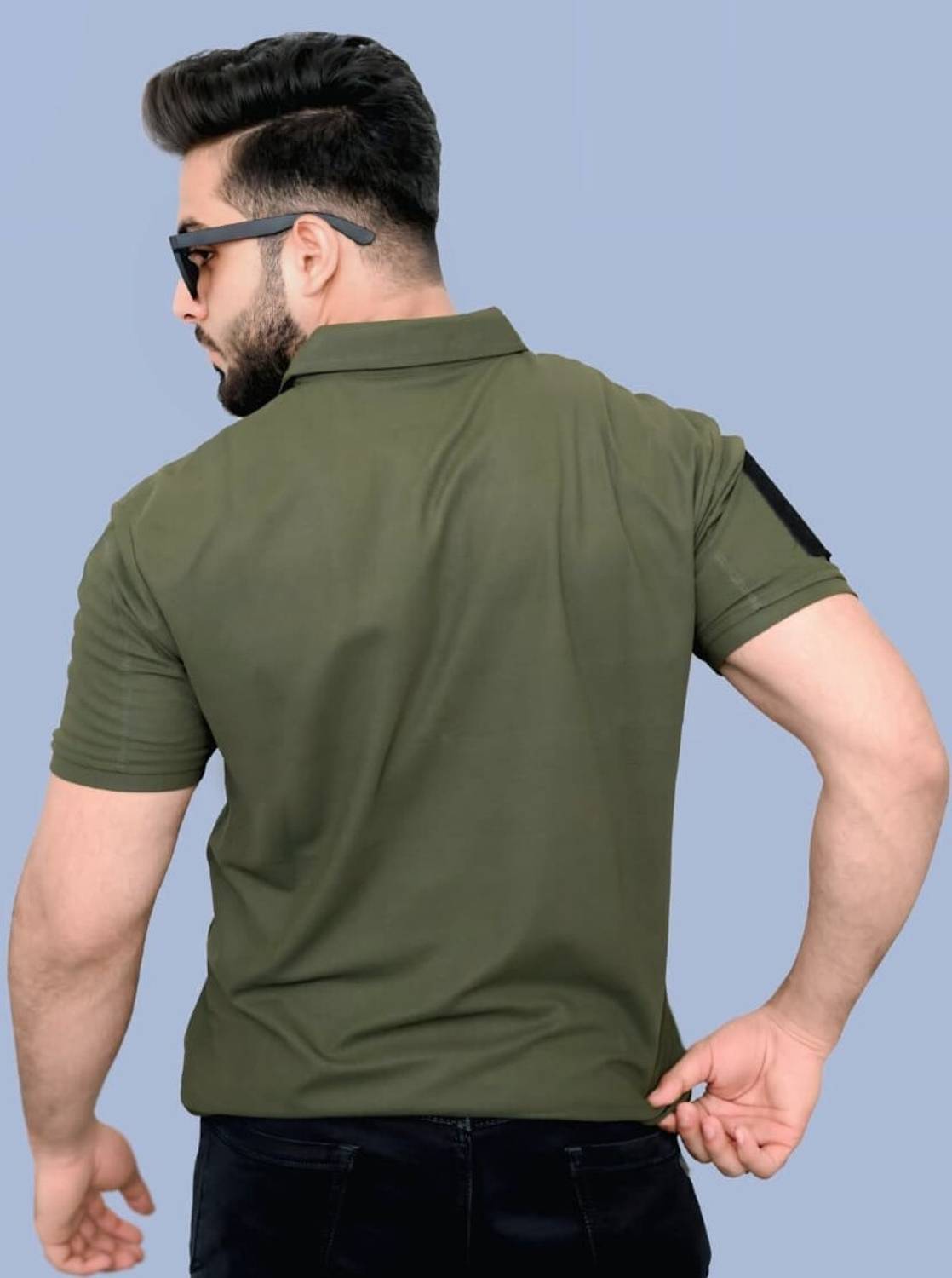 OMEE GOLD Solid Men Polo Neck Dark Green T-Shirt - Image 2