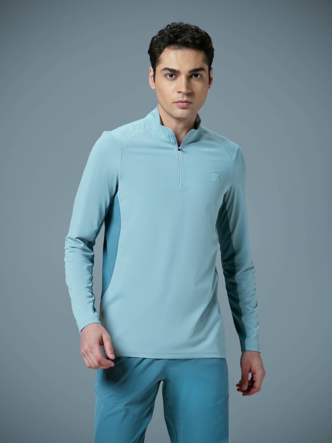TECHNOSPORT Men High Neck Light Blue T-Shirt - Image 4