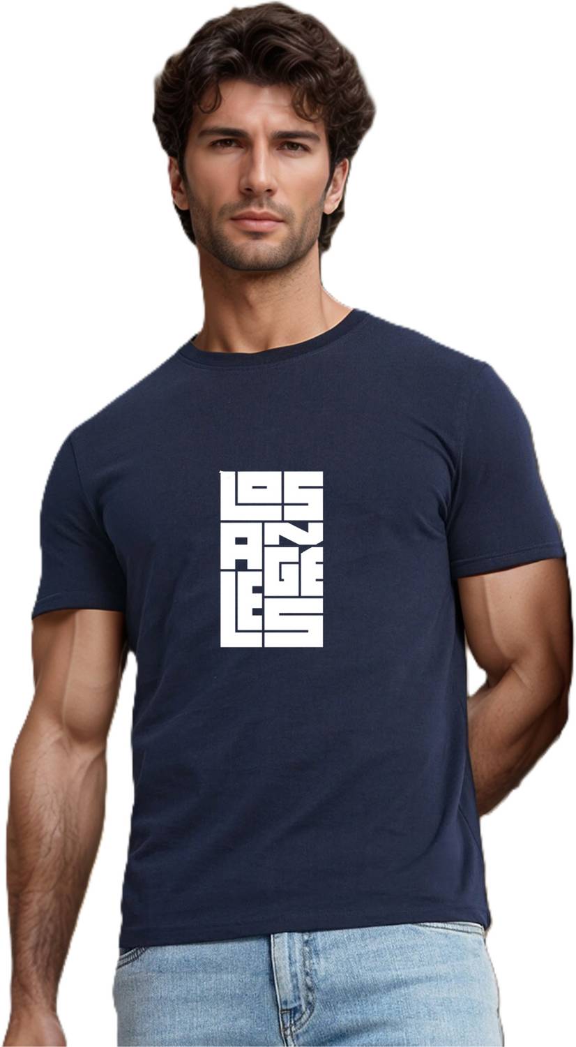 BlueFicus Printed Men Round Neck Navy Blue T-Shirt