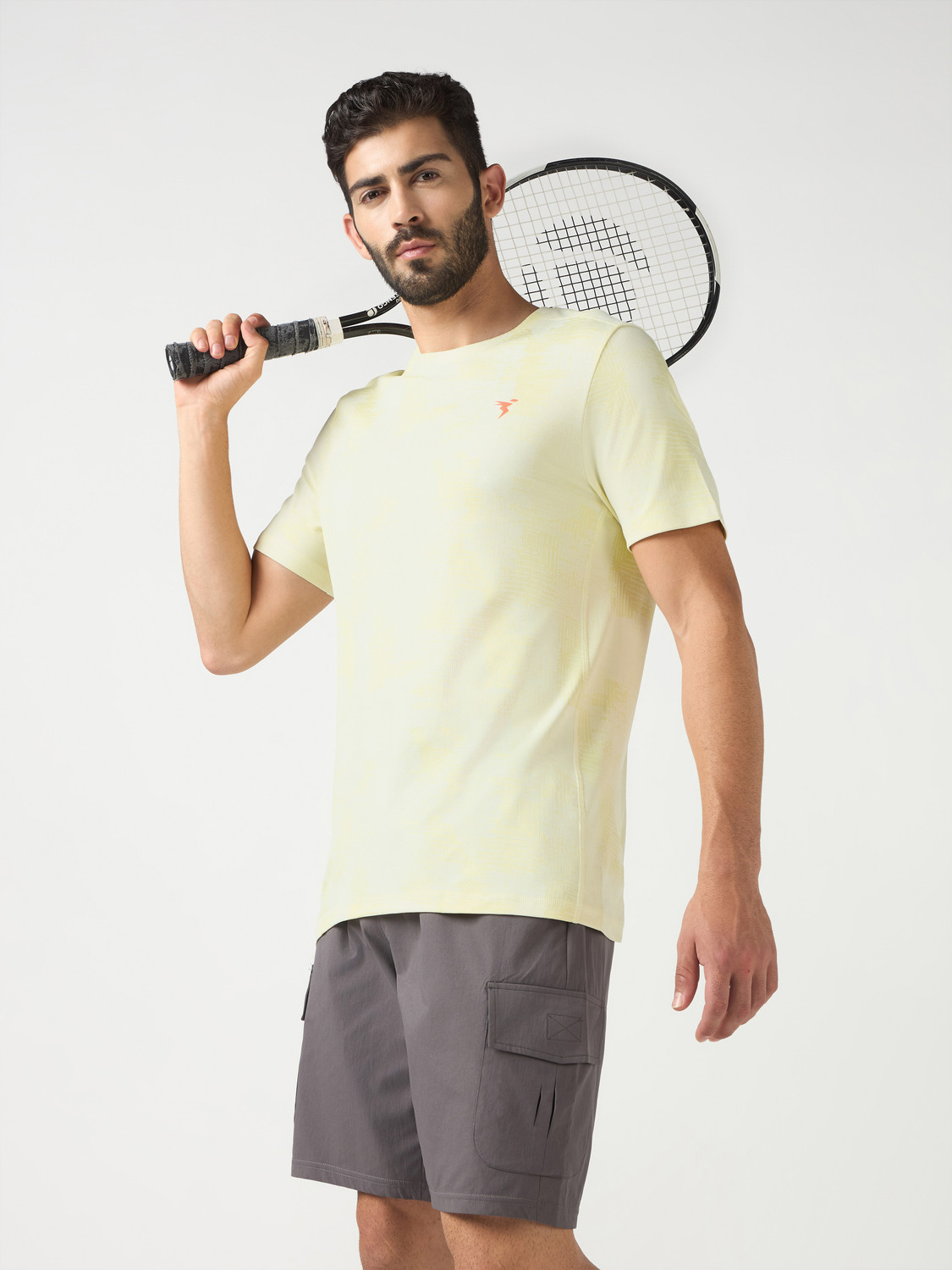 Image of TECHNOSPORT Printed Men Round Neck Yellow T-Shirt