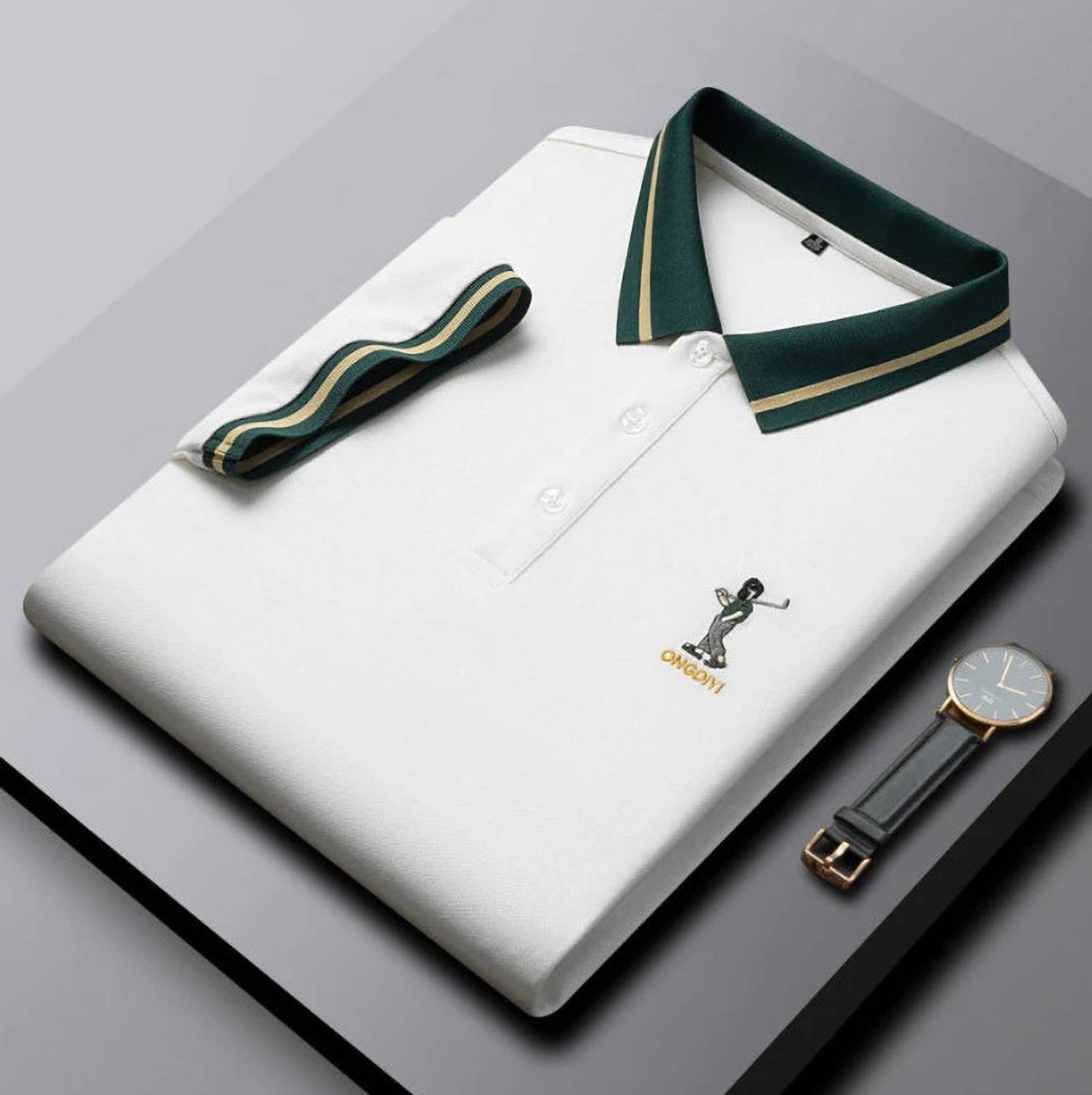 ABSTER Embroidered Men Polo Neck White T-Shirt - Image 3