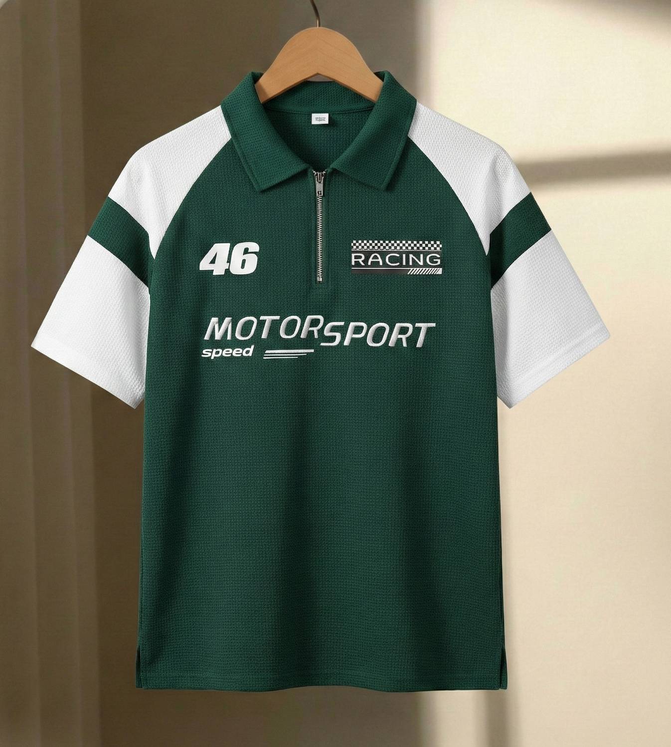 METRONAUT Men Zip Neck Green T-Shirt