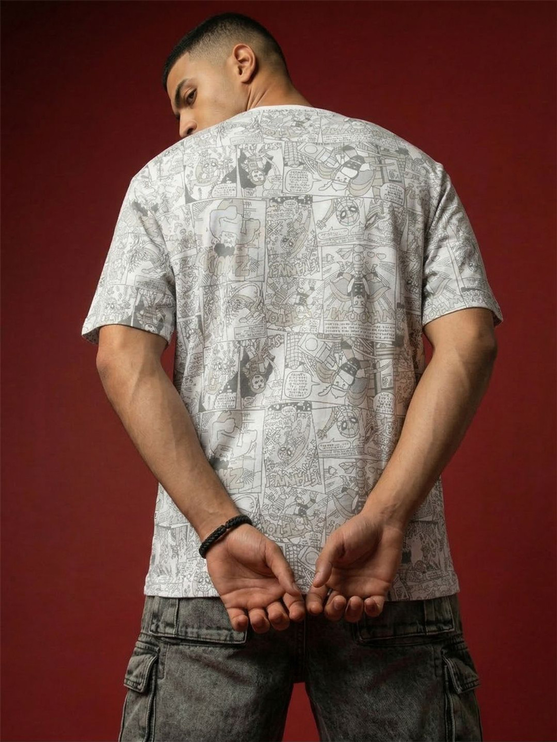Image of Marvel Street Printed Men Round Neck White T-Shirt