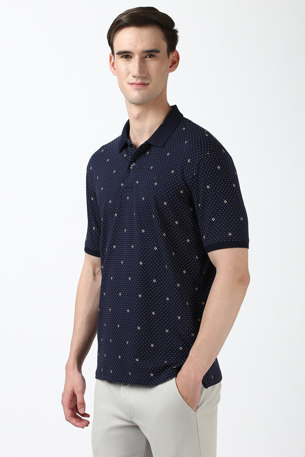 Image of PETER ENGLAND Printed Men Polo Neck Blue T-Shirt
