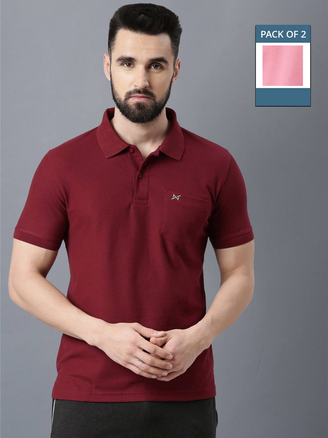 Force NXT Pack of 2 Super Combed Cotton Collared Men Solid Polo N