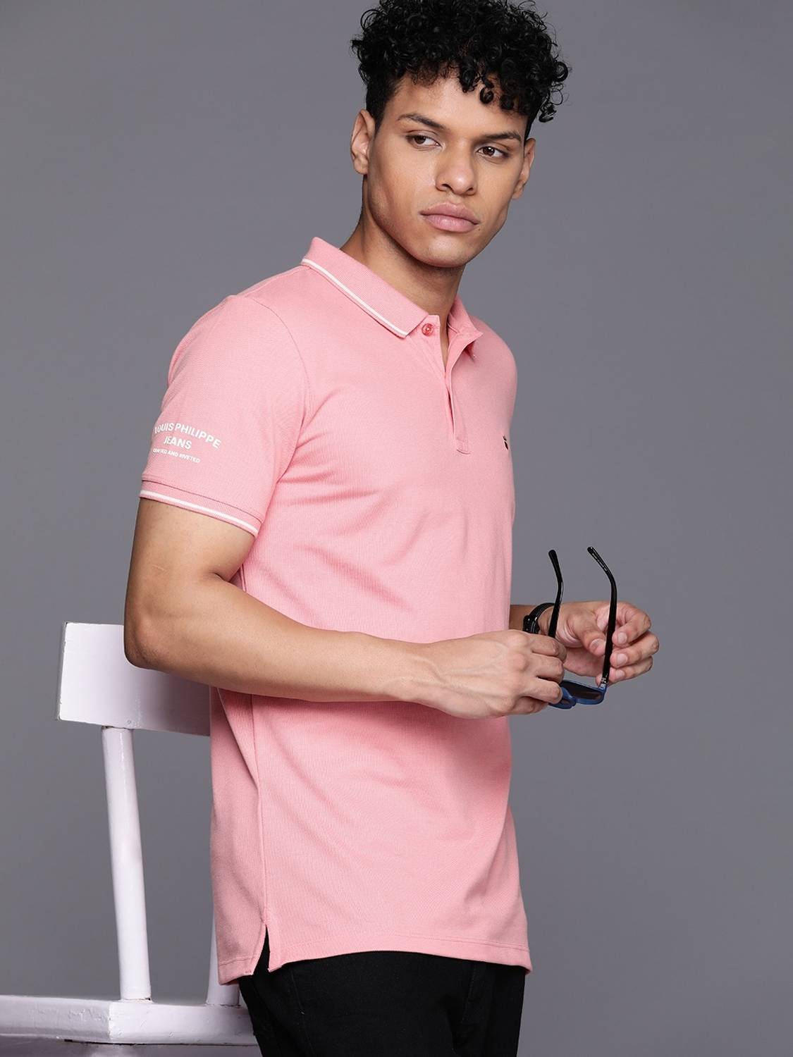 Louis Philippe Jeans Slim Fit Casual Men Solid Polo Neck Pure Cot