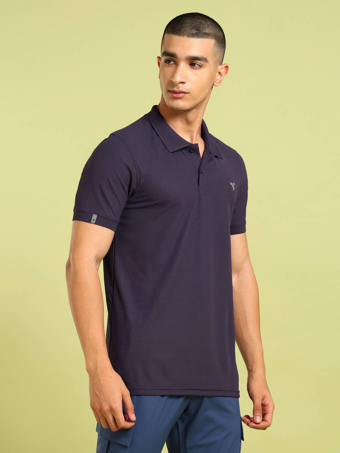 TECHNOSPORT Men Purple Polo Neck T-Shirt - Image 3