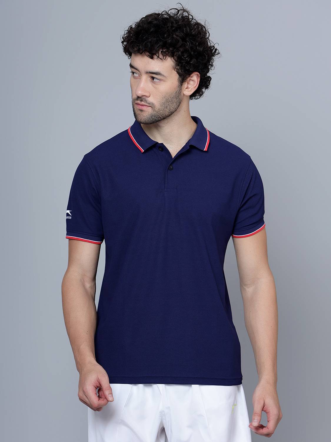 Shiv Naresh Men Solid Polo Neck Polyester Navy Blue T-Shirt