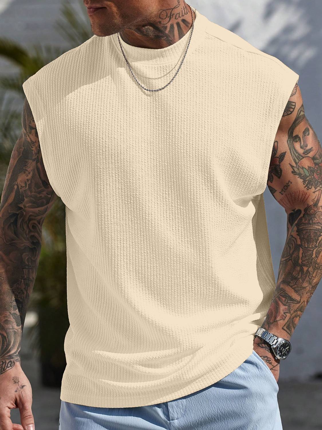 KAJARU Men Beige Round Neck T-Shirt - Image 5