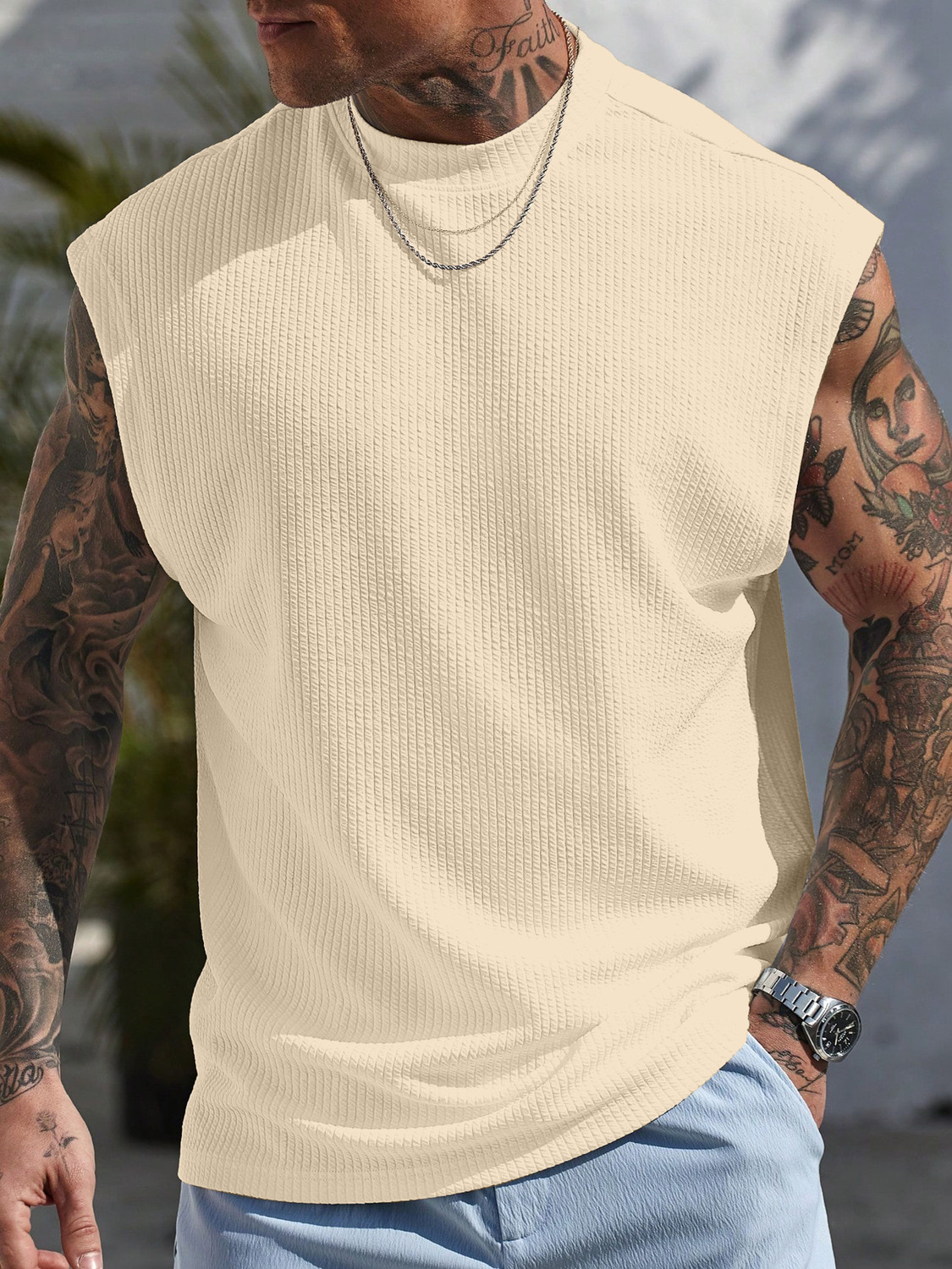 Image of KAJARU Self Design Men Round Neck Beige T-Shirt