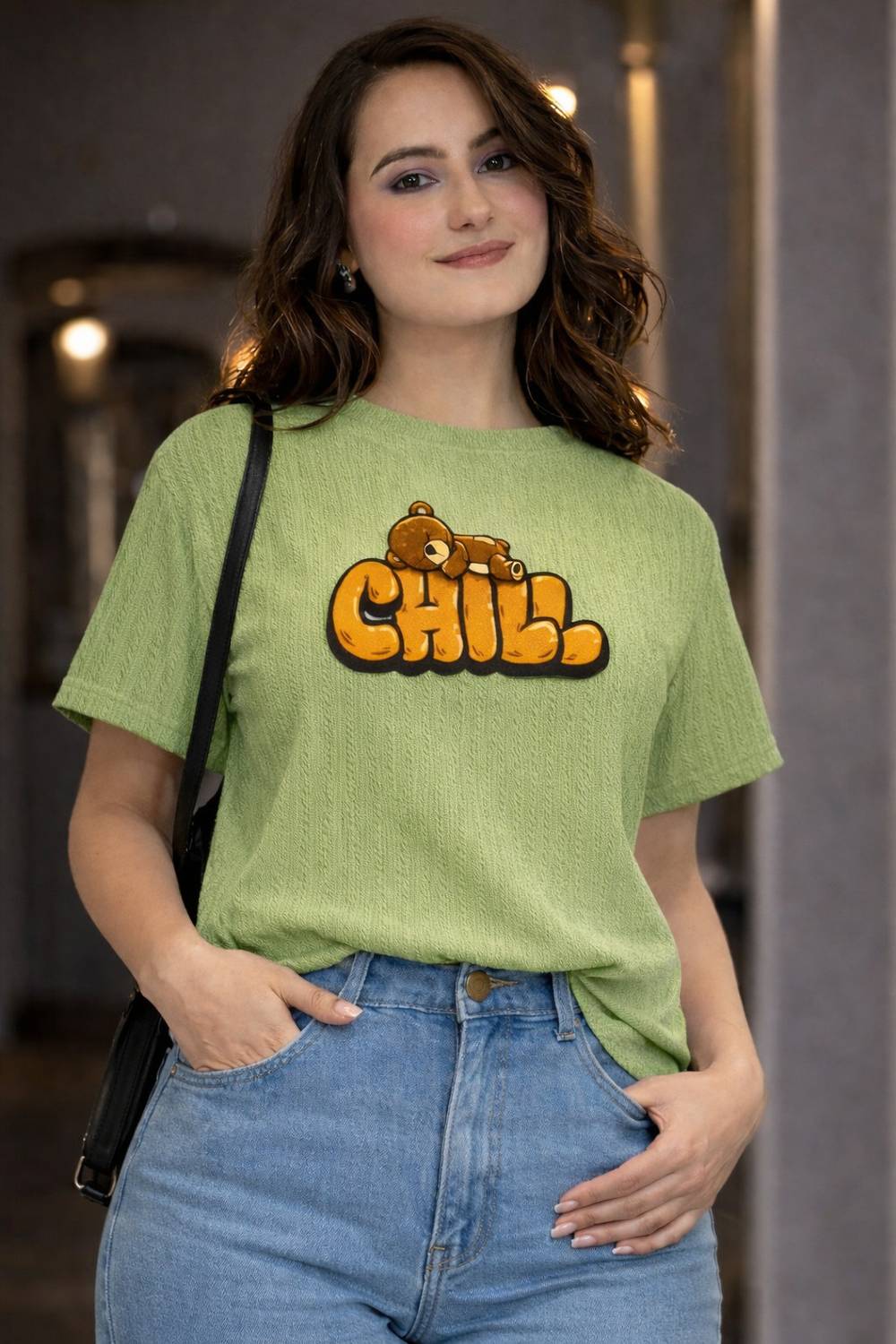 1stLov Printed Women Round Neck Green T-Shirt