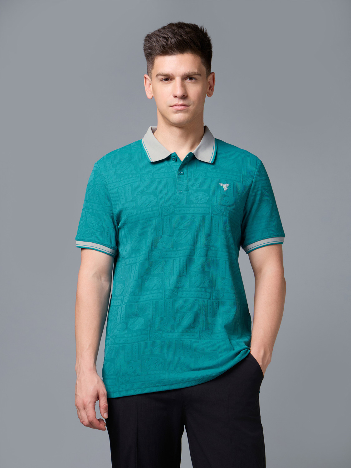 Image of TECHNOSPORT Self Design Men Polo Neck Blue T-Shirt